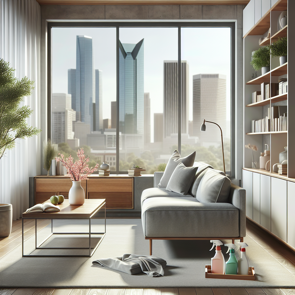 A clean and tidy modern living room highlighting professional cleaning services in Oklahoma City.