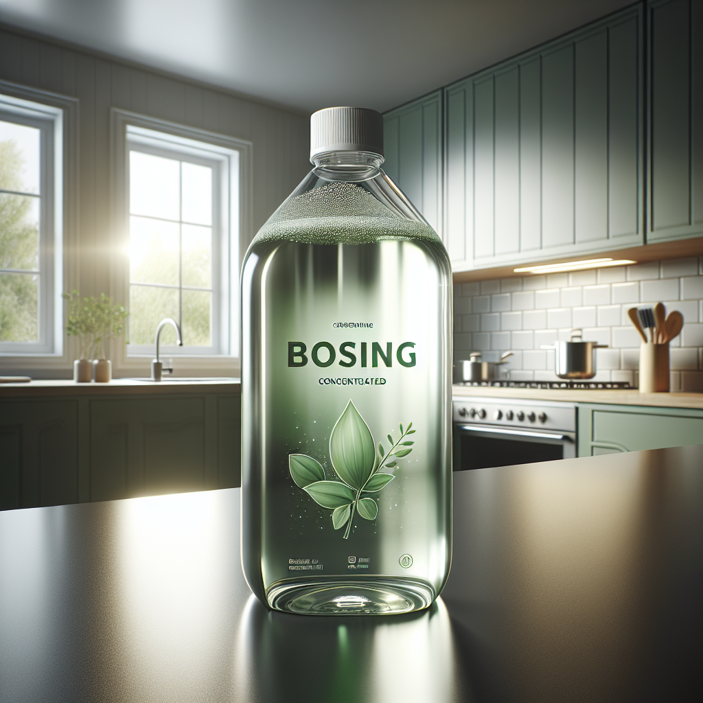 Bottle of Basic H Cleaner by Shaklee on a clean kitchen countertop.