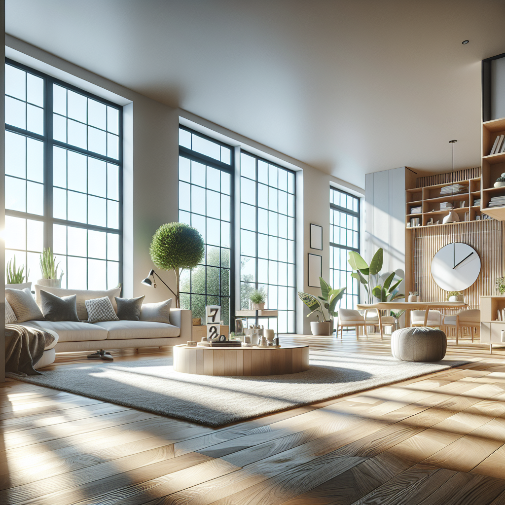 A modern, clean living room in Dayton, Ohio, showcasing eco-friendly house cleaning services.