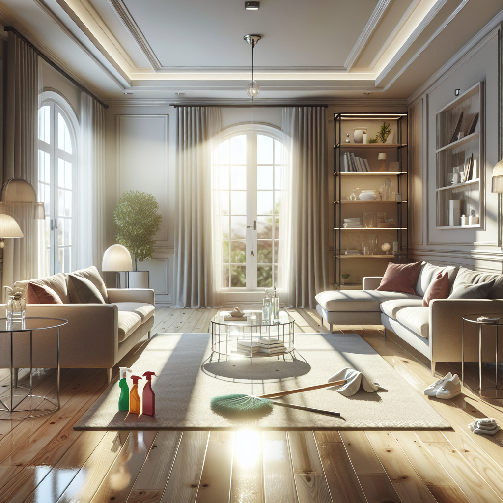 A sparkling clean modern living room representing residential cleaning services.