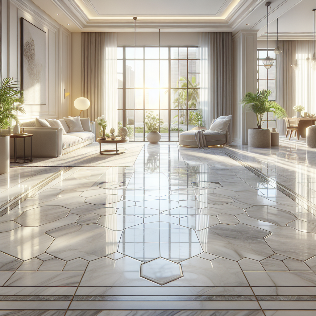 A pristine, glossy tile floor in a residential setting.