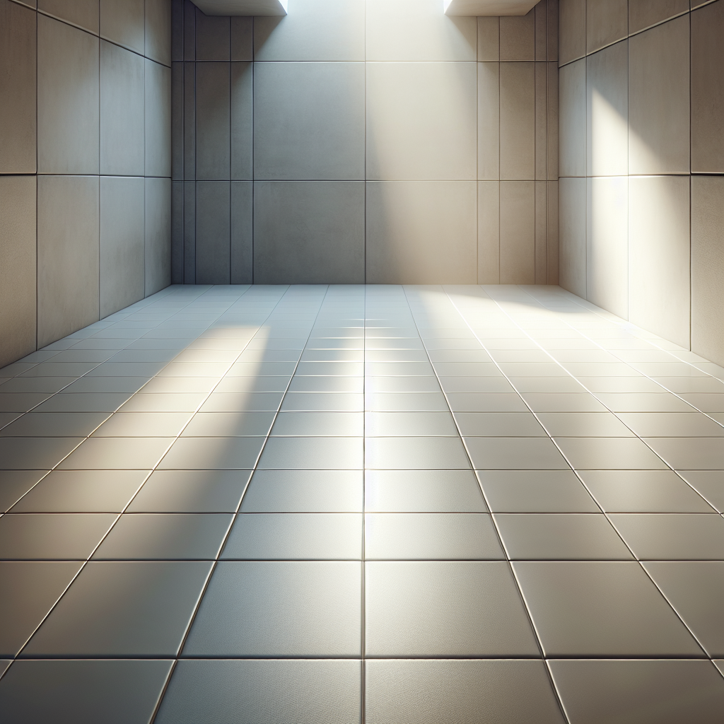 Pristine clean tile floor in a modern setting, emphasizing its shiny, polished surface.