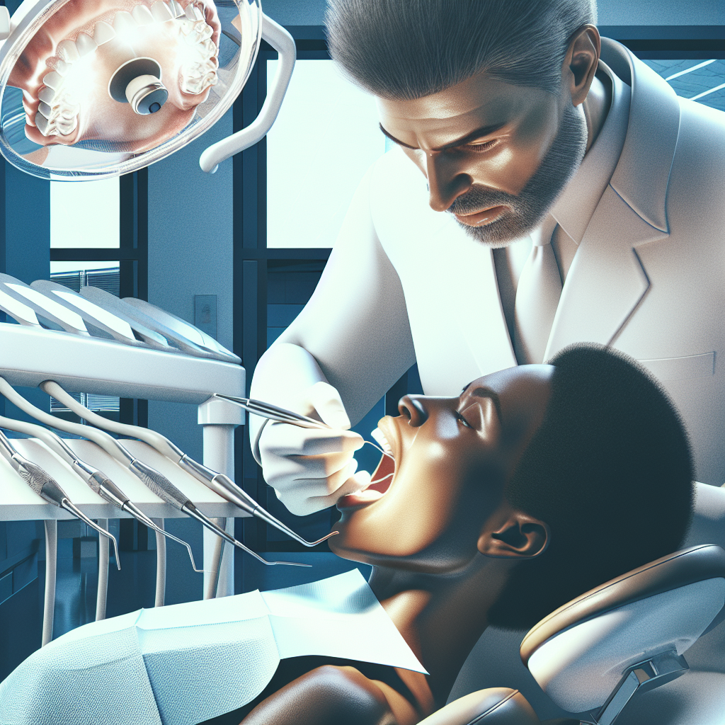 A realistic depiction of a dental deep cleaning in a modern clinic setting.