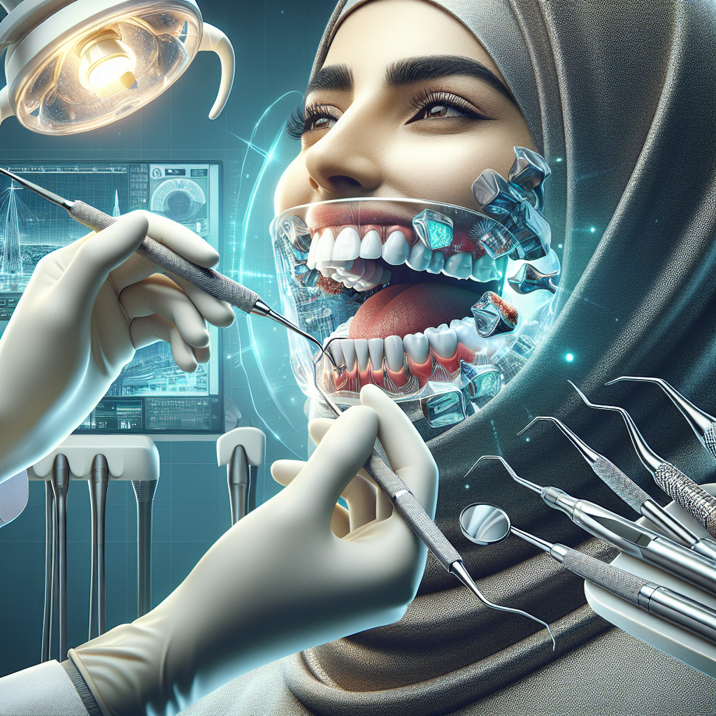 Illustration of a dental deep cleaning procedure in progress.