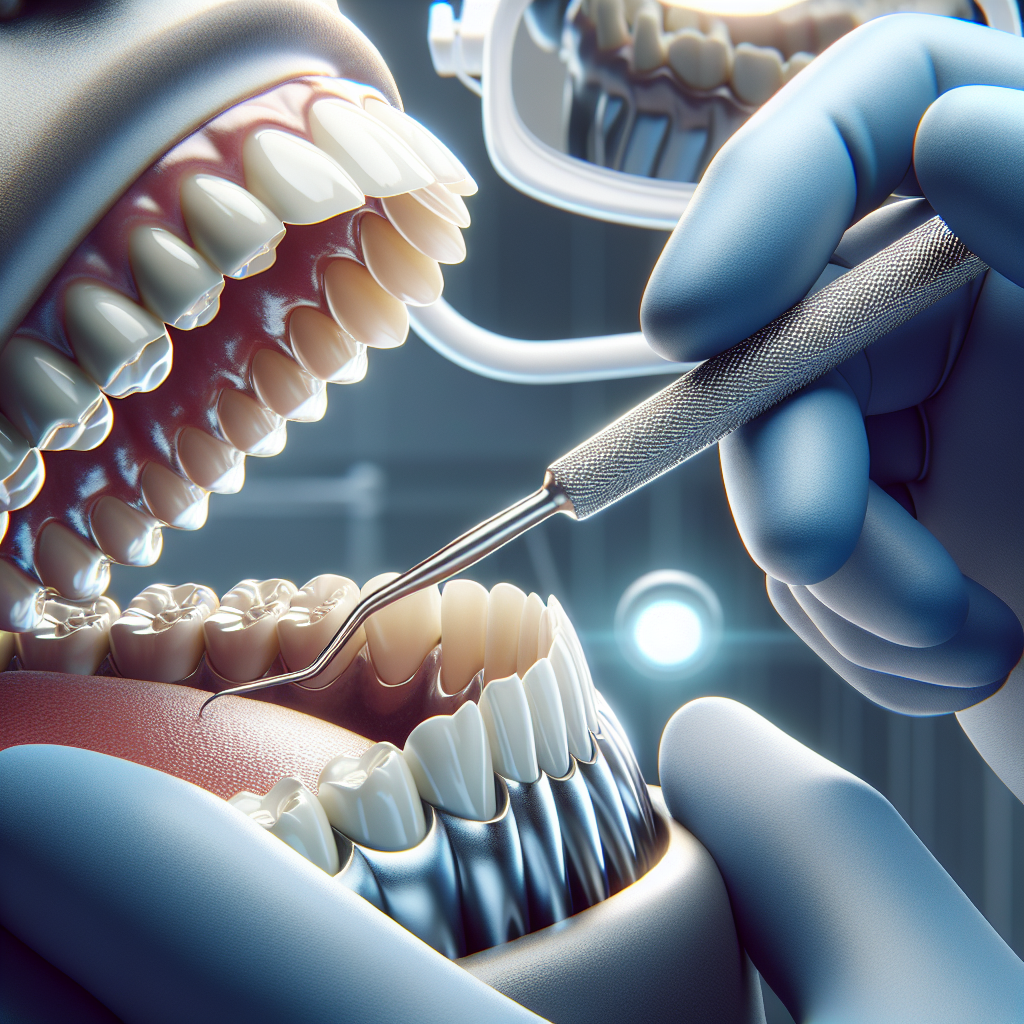 A dentist performing deep cleaning on a patient's teeth in a clinic.