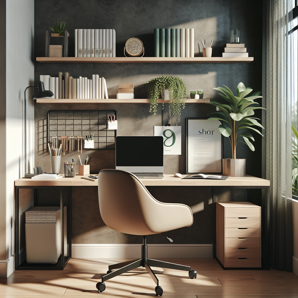 A professional organizer's tidy workspace with organized desk and minimalist decor.
