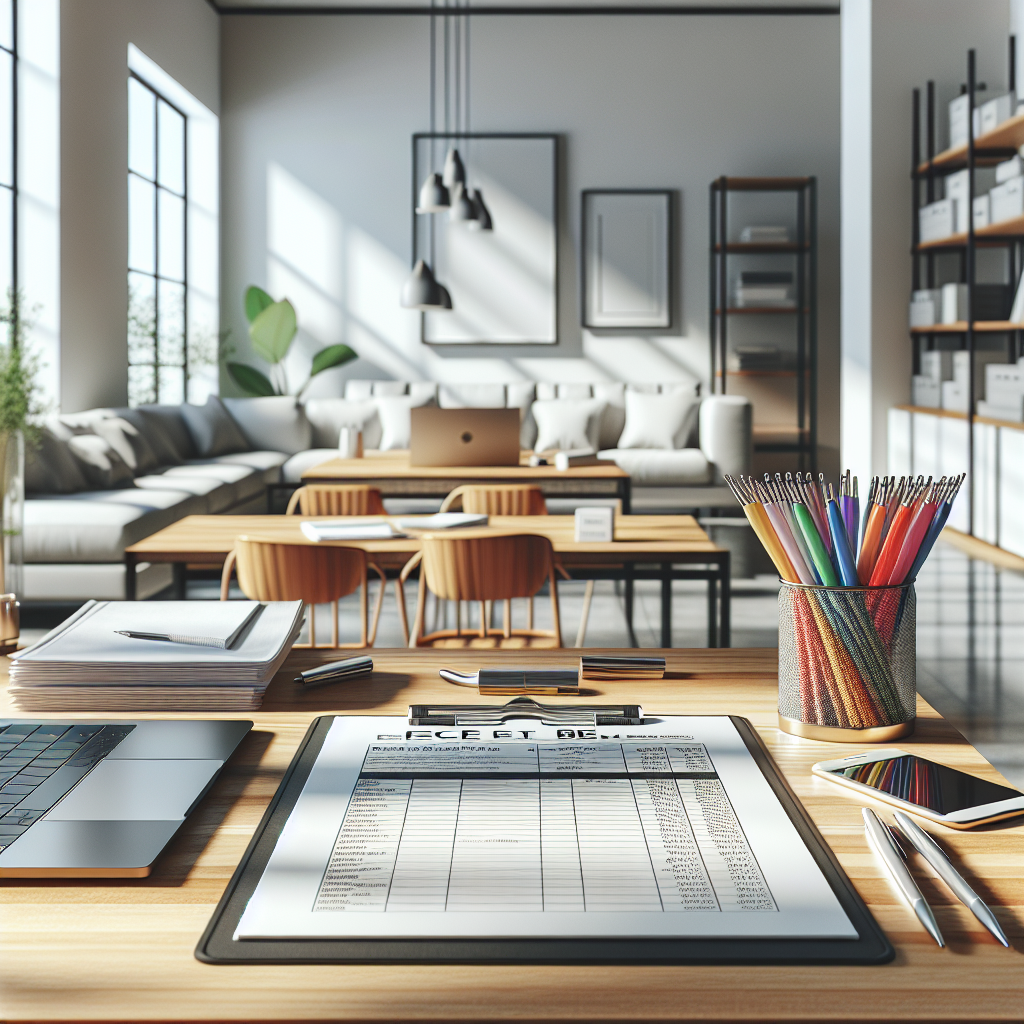 A clean office desk with a house cleaning services price list template.