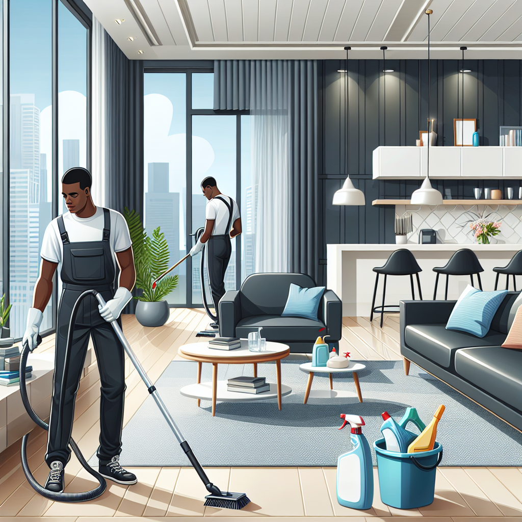 A cleaning professional tidying a modern and organized home.