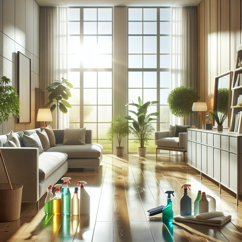 A clean and organized living room showcasing results of professional house cleaning service.