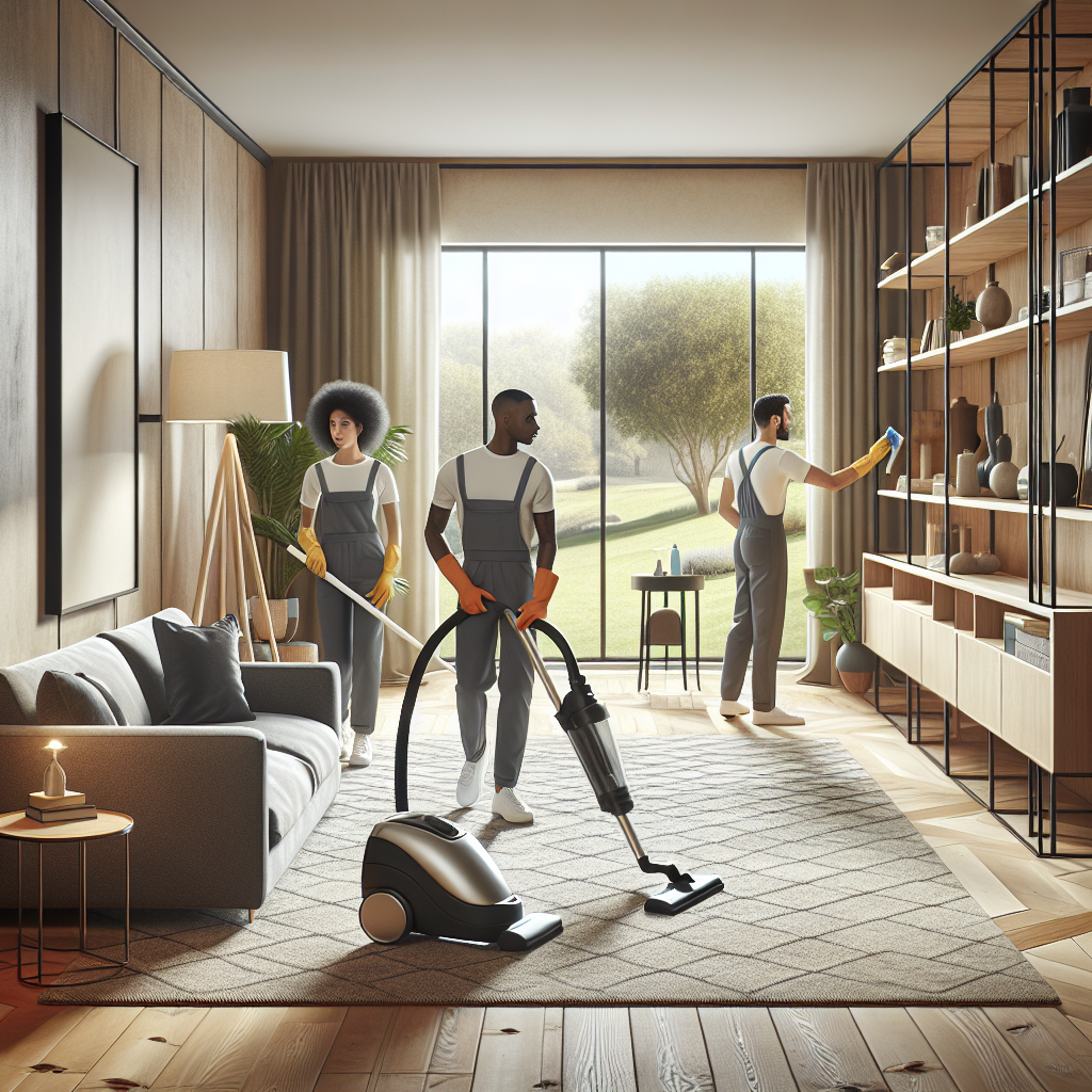 Home Cleaning Services Near Me Find the Best Options! 3 A professional cleaning team working in a modern, cozy living room.