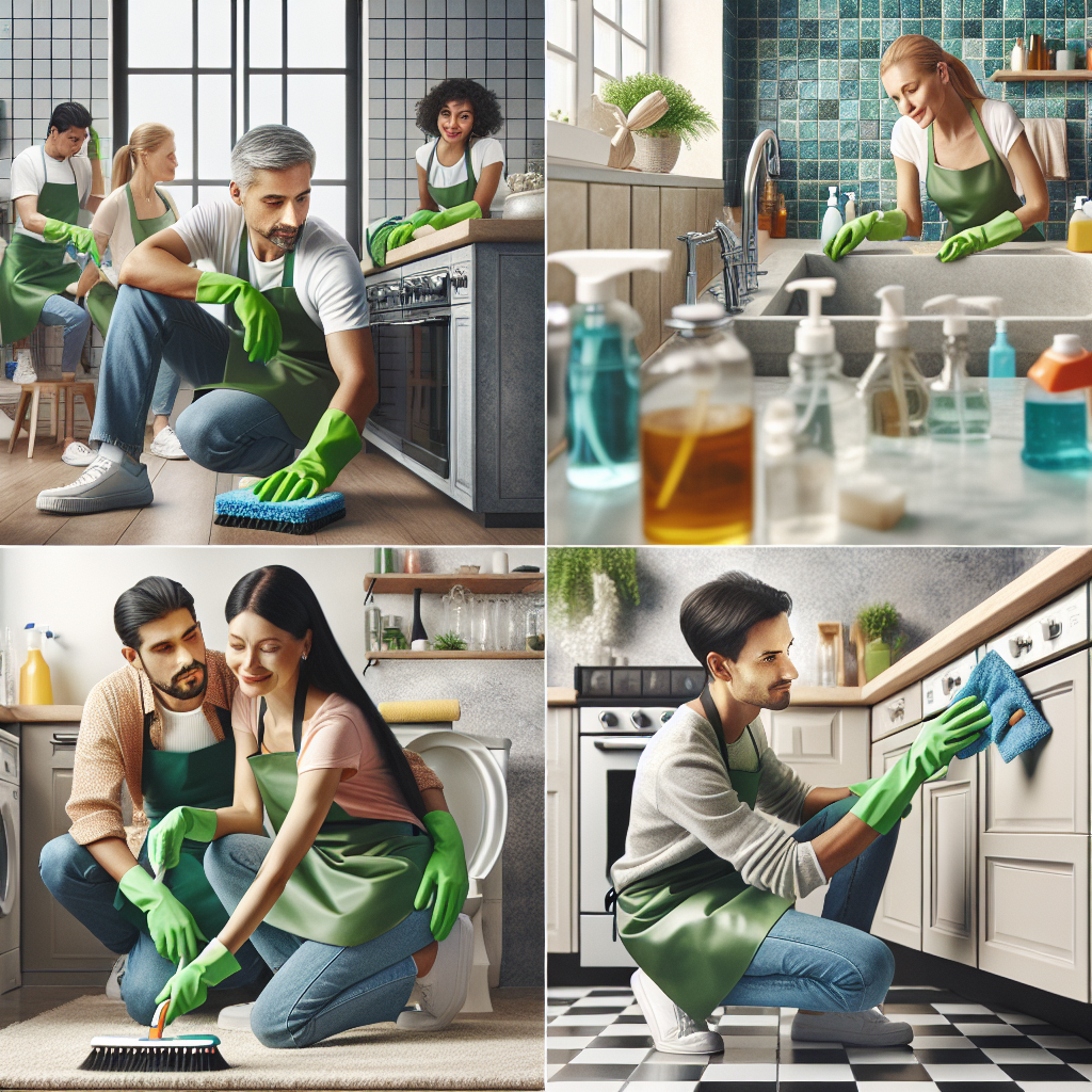 Professional deep cleaning service cleaning bathroom and kitchen in a home.