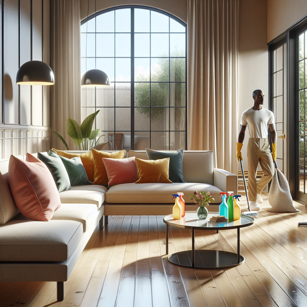 A clean and inviting modern living room cleaned by professional house cleaning service.
