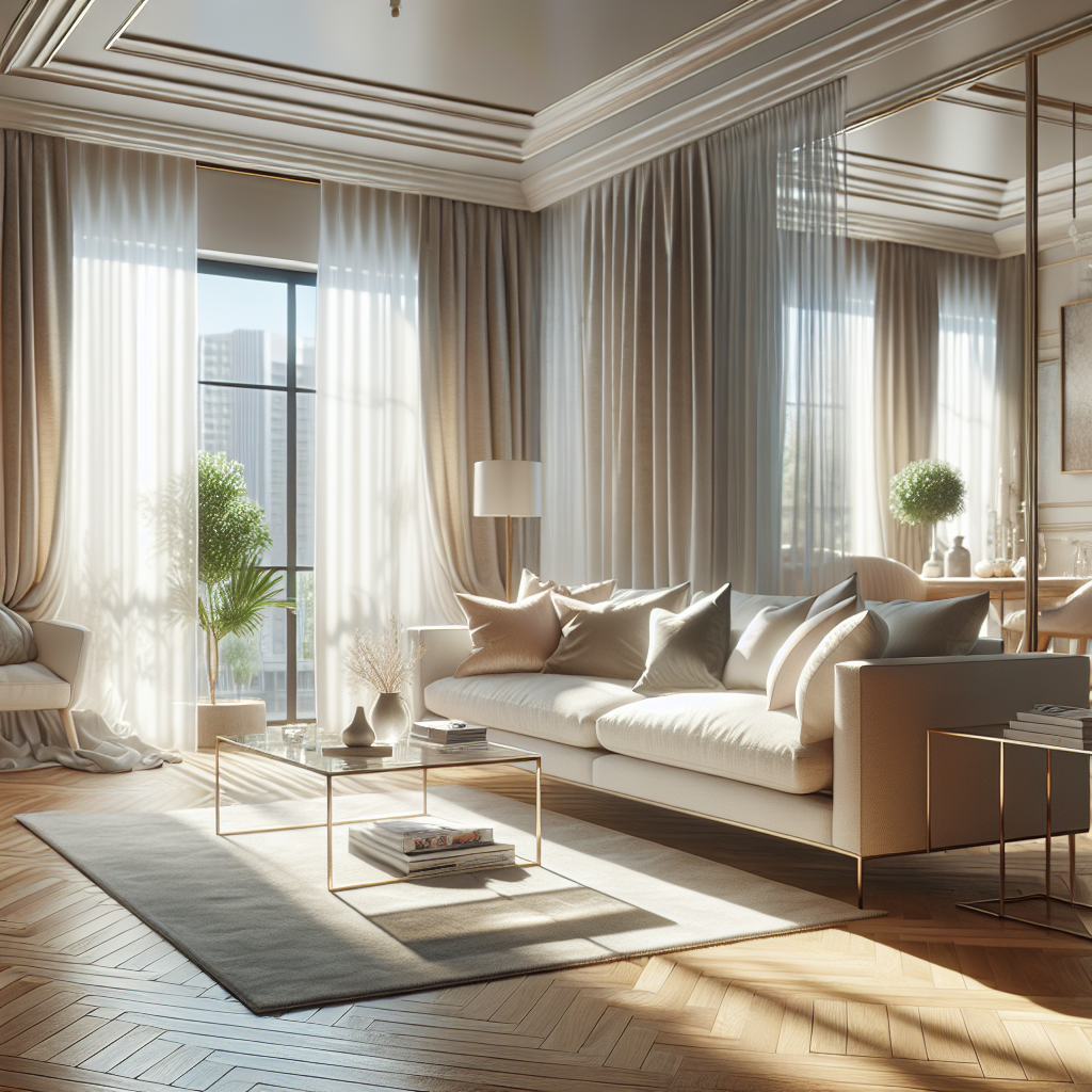 A clean and immaculate living room showcasing stylish furniture and natural light.