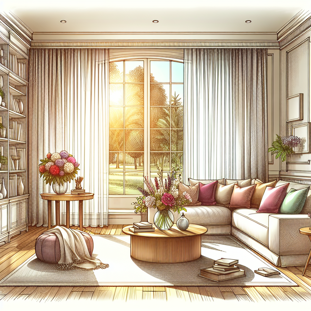 A cozy, clean living room with sunlight streaming in, showcasing comfortable furniture and a tidy atmosphere.
