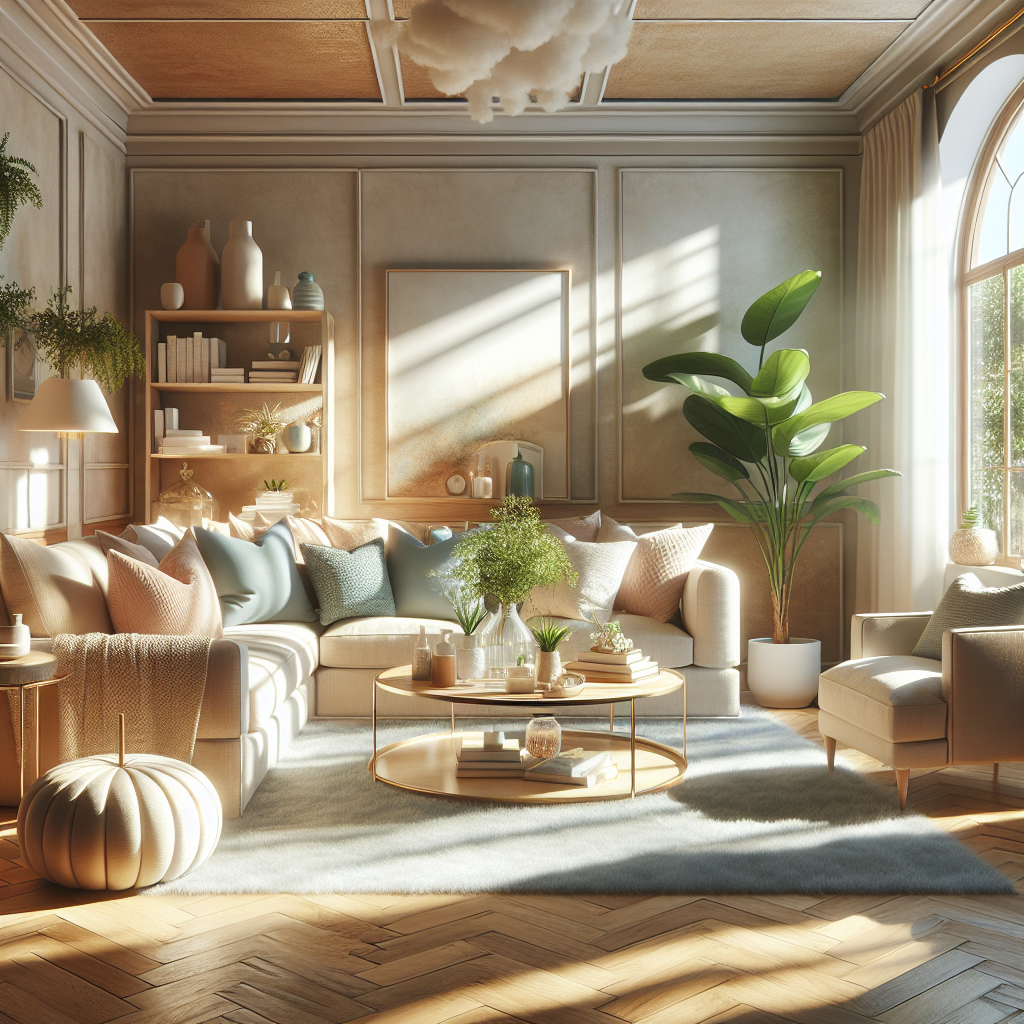 A cozy and clean interior living room with eco-friendly cleaning products.