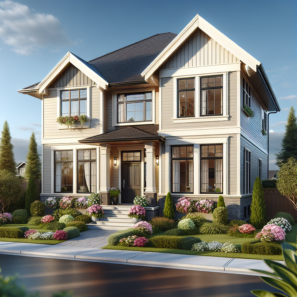 A two-story house in Edmonton with clean exterior and vibrant landscaping.