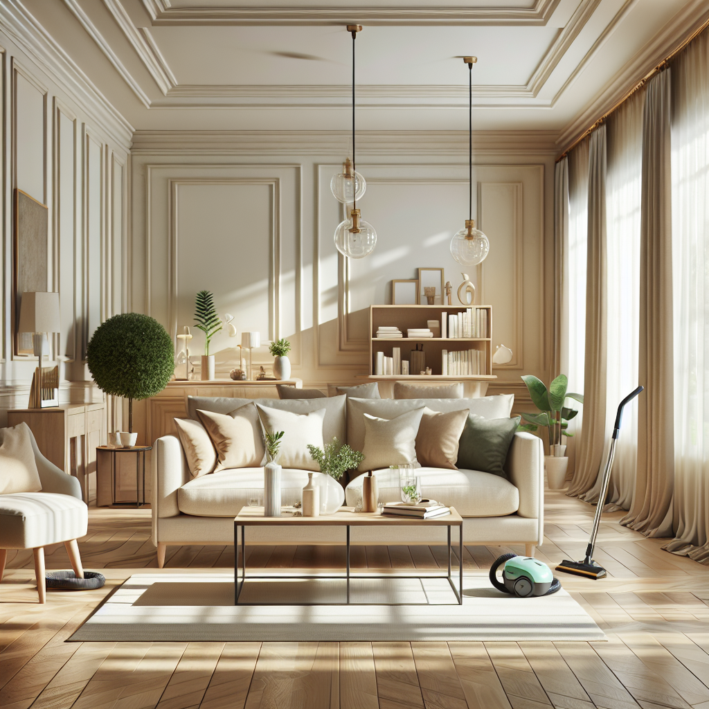 A bright and clean living room symbolizing house cleaning services.