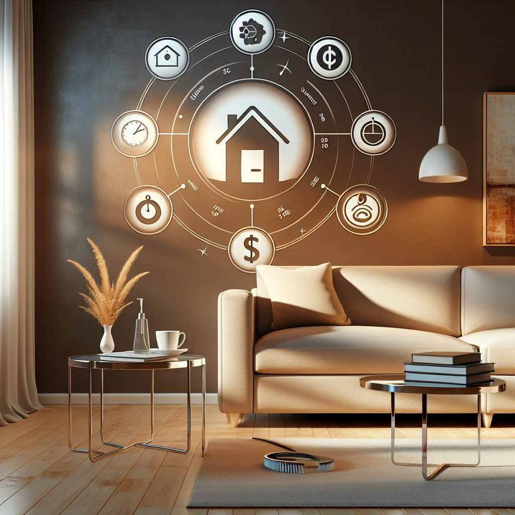 A modern living room illustrating house cleaning pricing structure without any text.