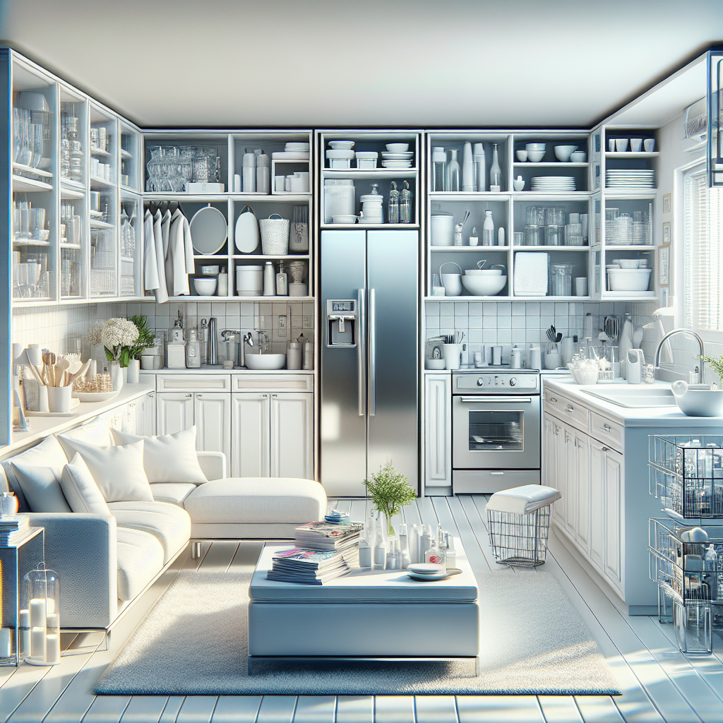 A clean and organized home interior demonstrating deep cleaning tasks.