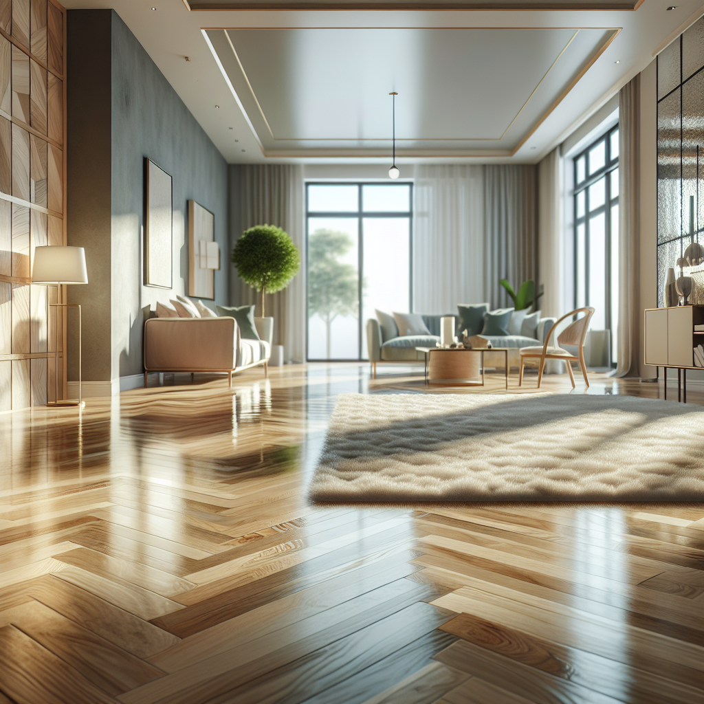 A deep cleaned wooden floor in a bright living room.