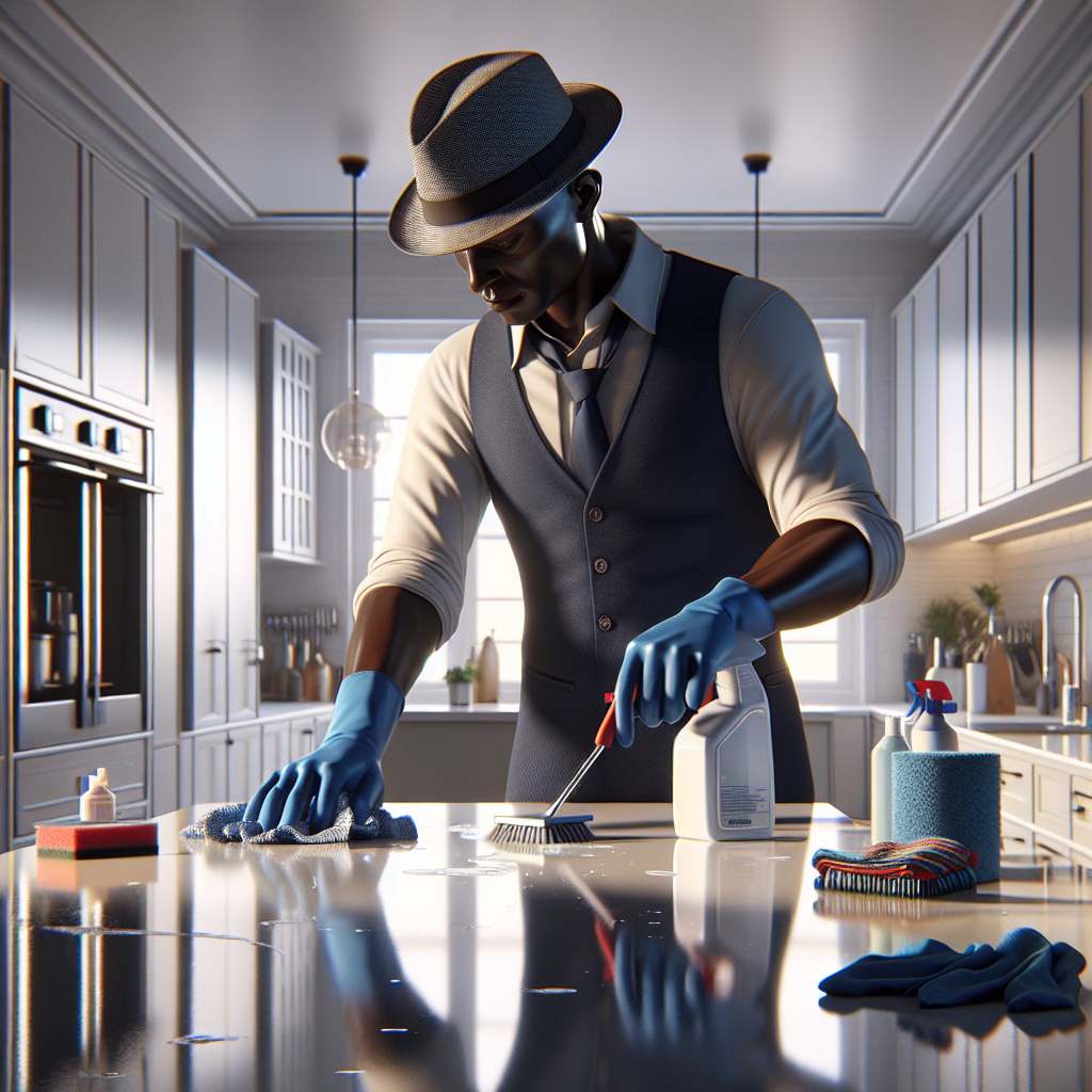 A cleaner performing debridement in a modern kitchen.