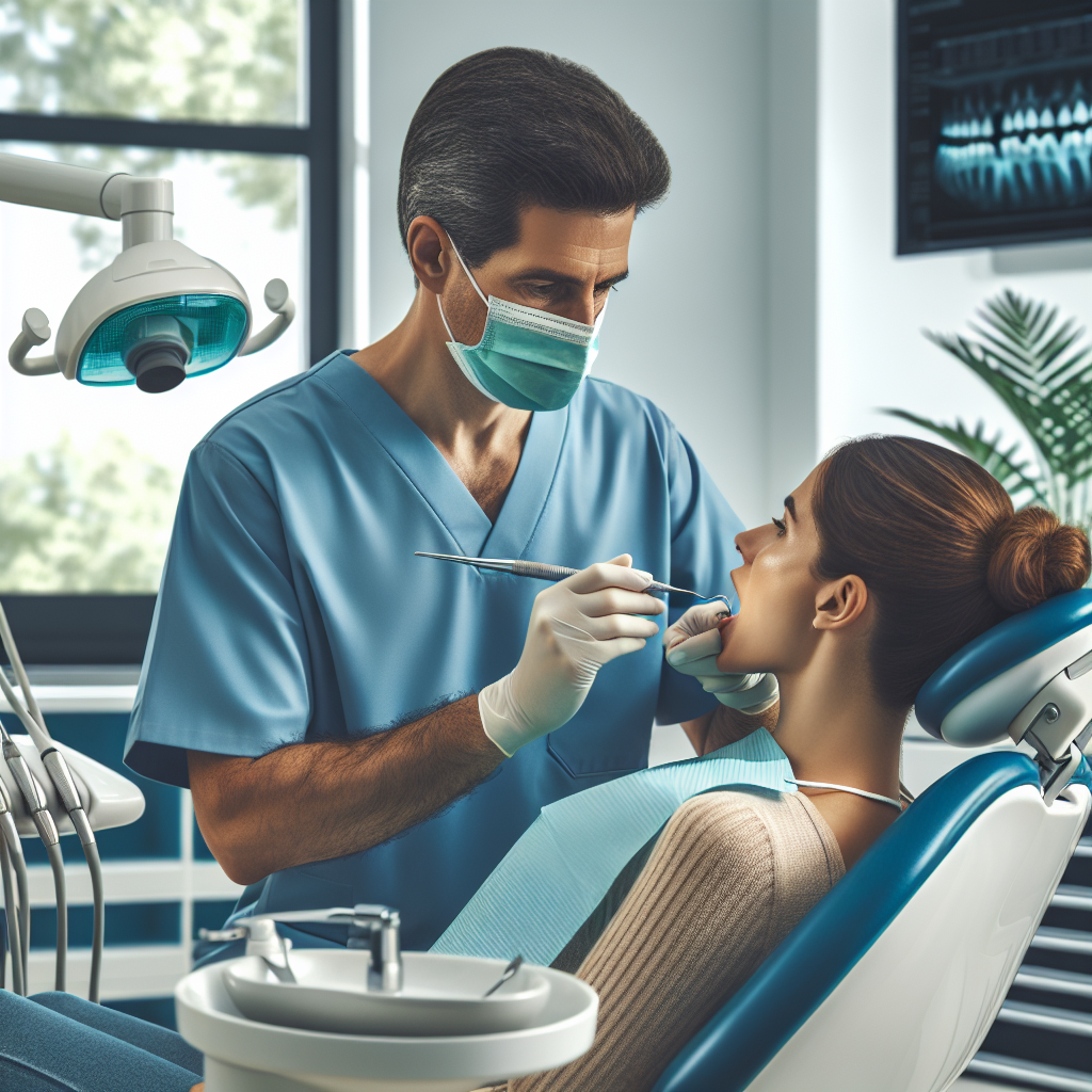 A dentist performing a deep cleaning procedure on a patient in a modern dental office.