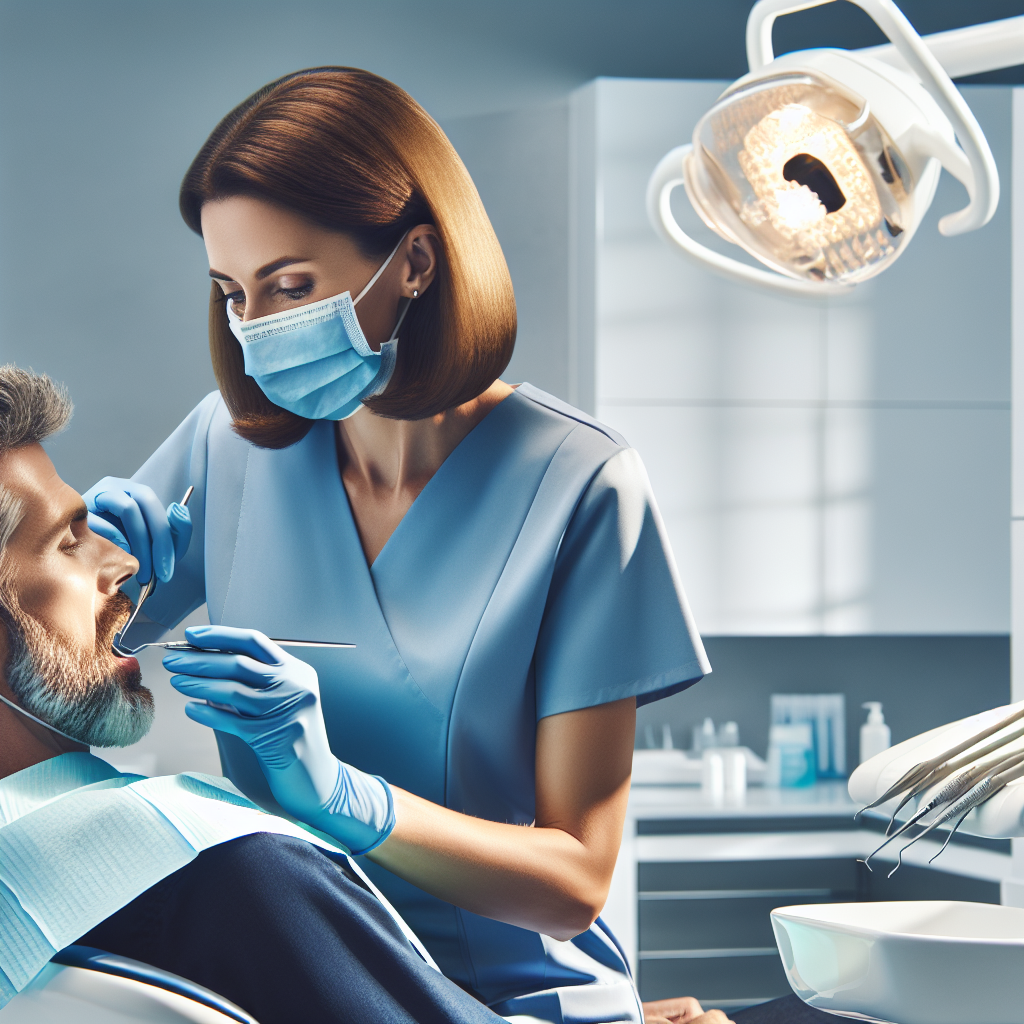 A dental hygienist performing a deep cleaning procedure on a patient in a dental office.