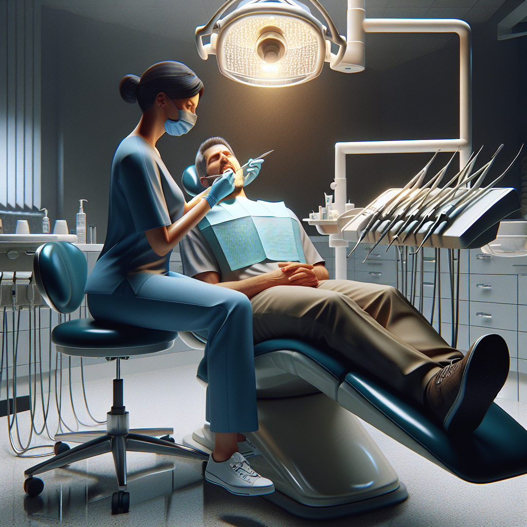 A dental hygienist performing a deep cleaning procedure on a patient in a dentist's office.
