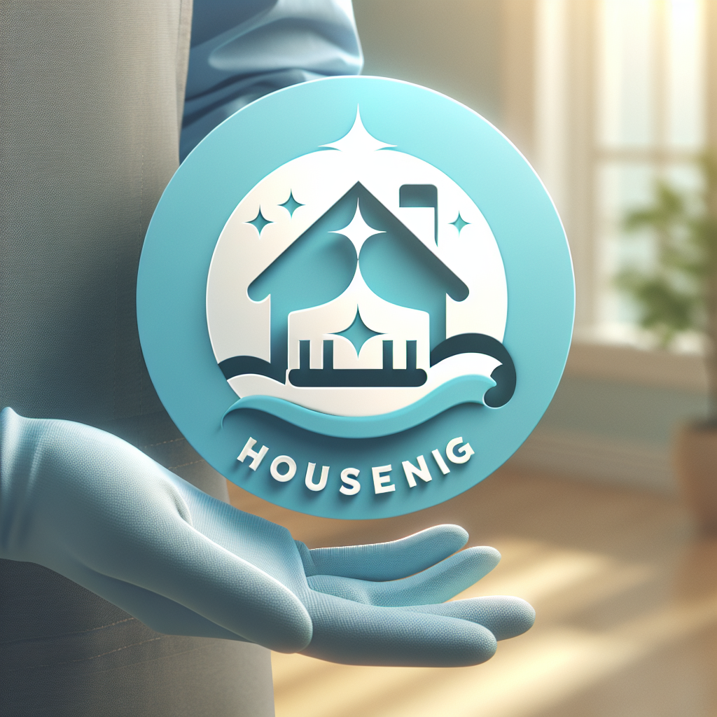 A modern logo design for a cleaning service featuring a stylized house silhouette and sparkling effect.