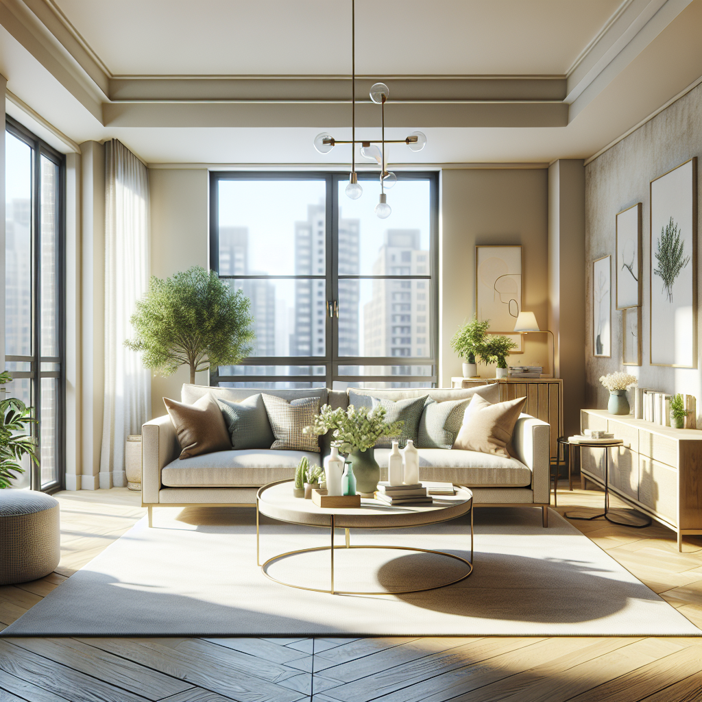 A clean and organized living room in a Washington DC apartment.