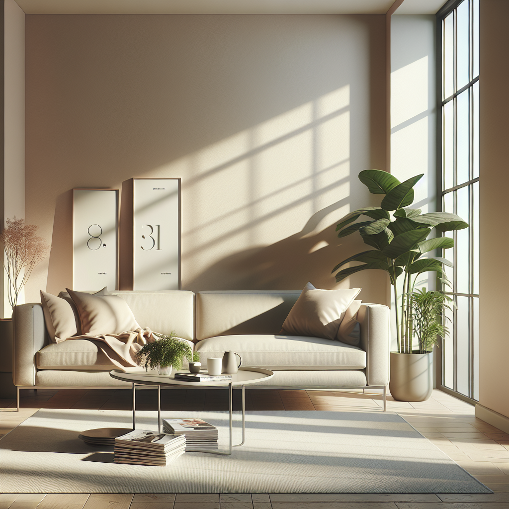 A clean and organized living room interior with modern furniture.
