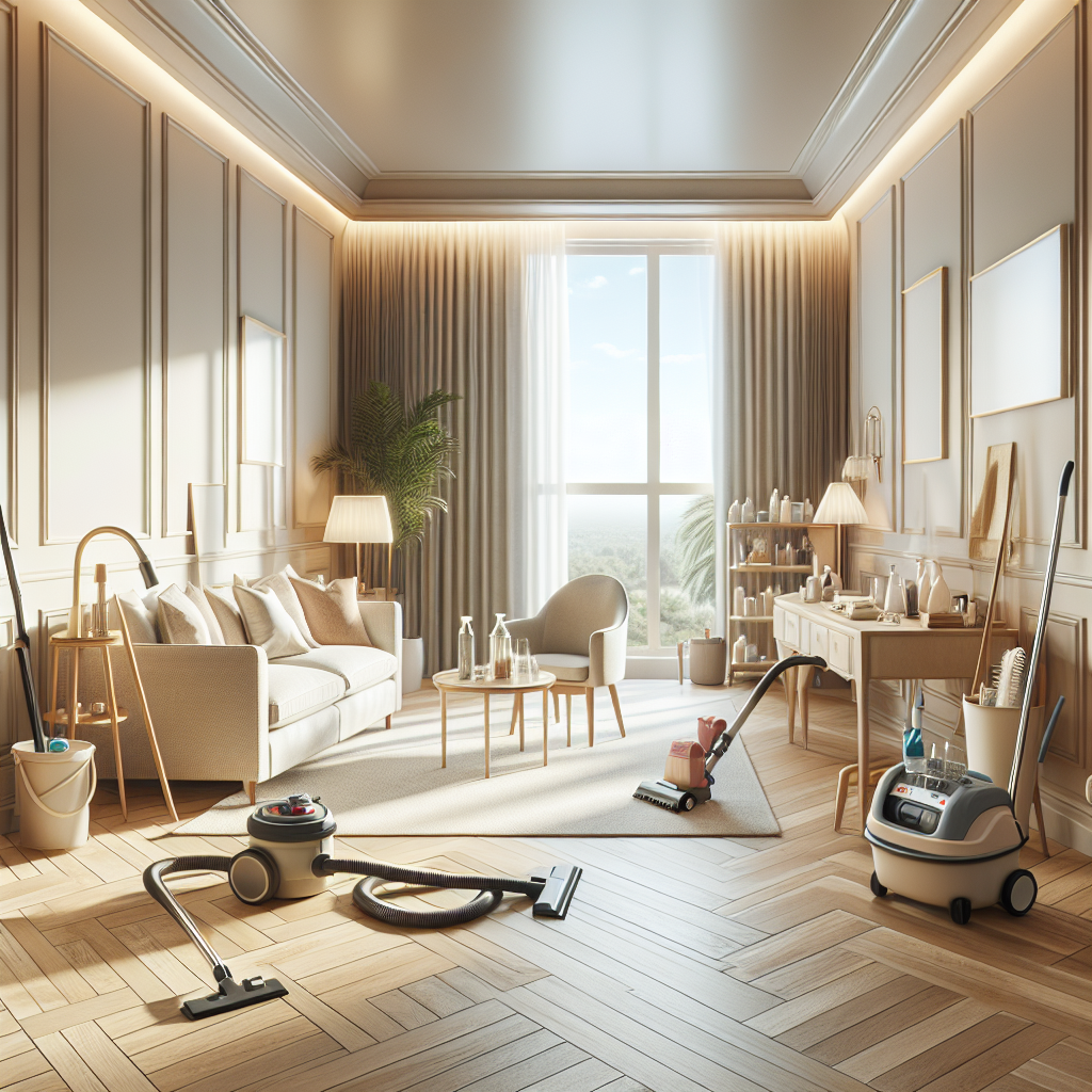 A clean and organized room representing professionalism in house cleaning.