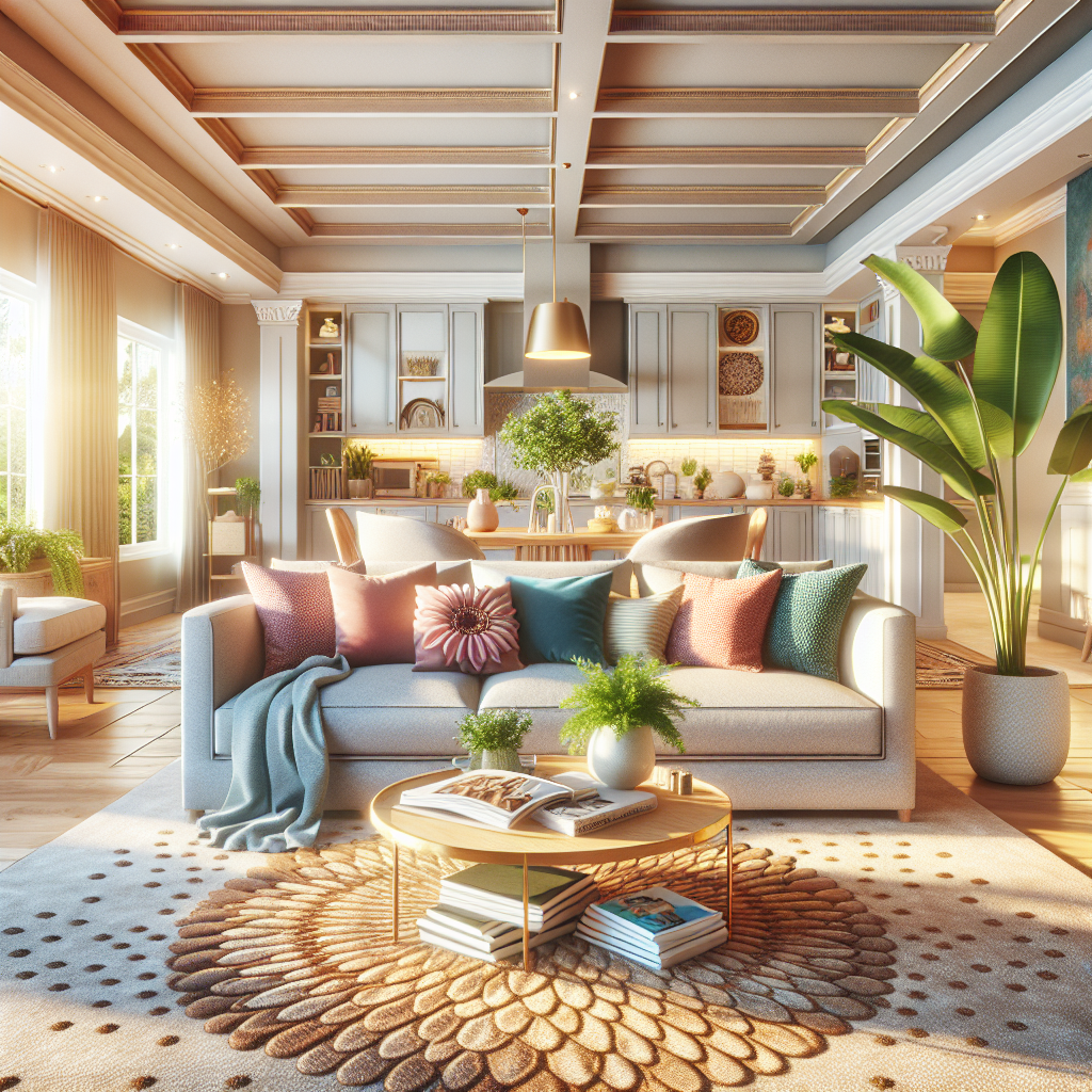 A modern living room showcasing a comfy sofa, coffee table, and warm natural light.