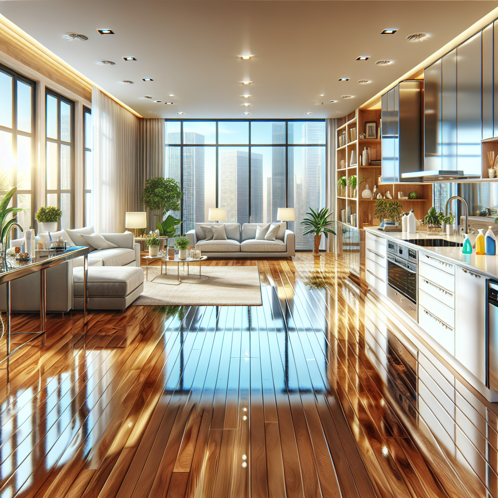 Interior of a freshly cleaned home showing shine on floors and surfaces.