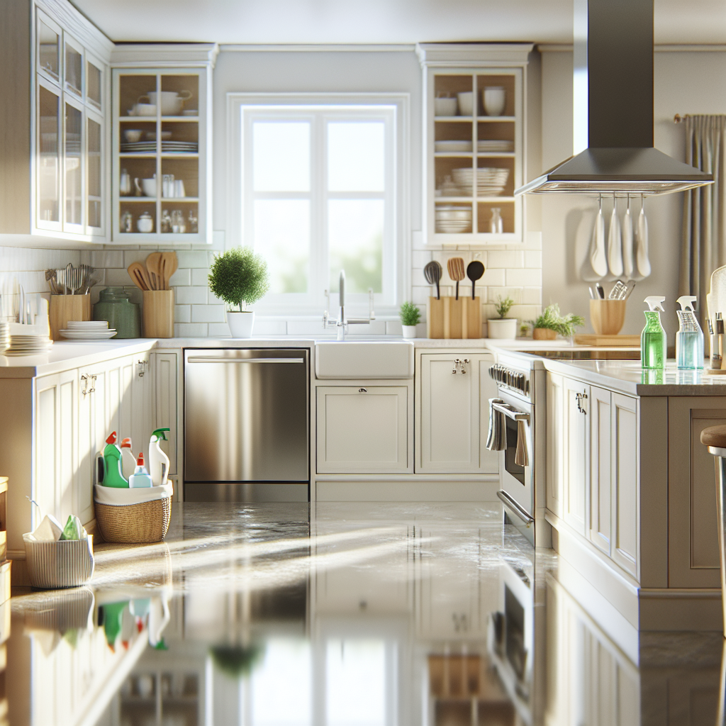 A pristine kitchen with sparkling countertops and natural light.