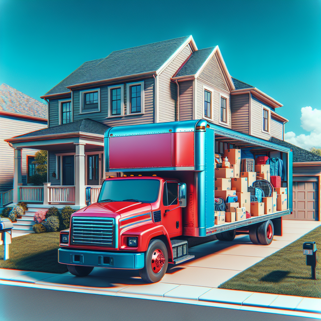A moving truck parked outside a house, symbolizing relocation without any text.