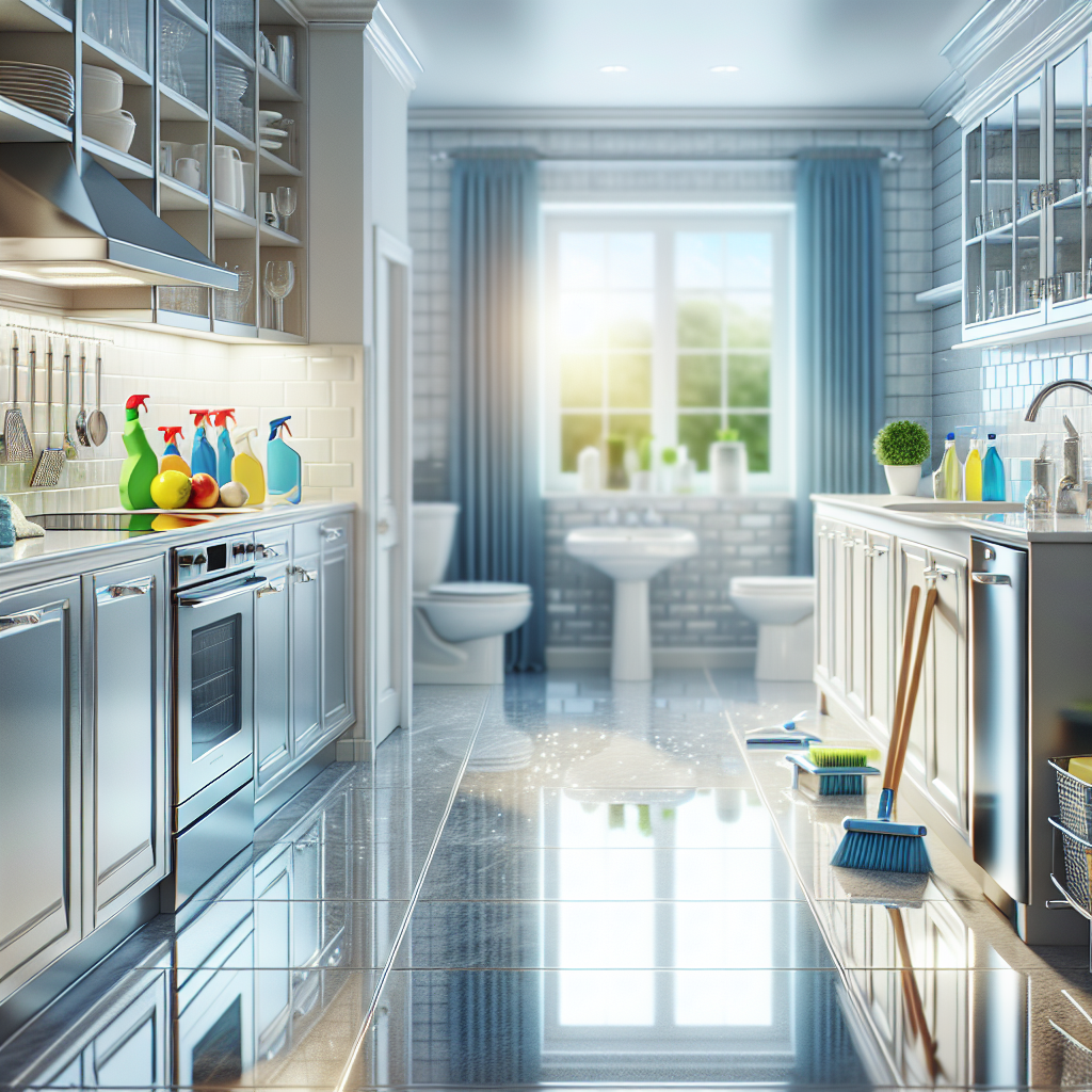 A sparkling clean kitchen and bathroom reflecting move out cleaning services.