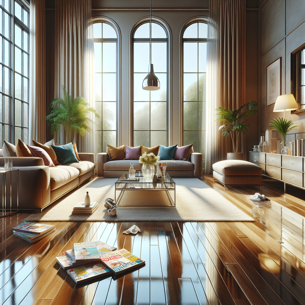A clean and organized living room showcasing deep cleaning services.