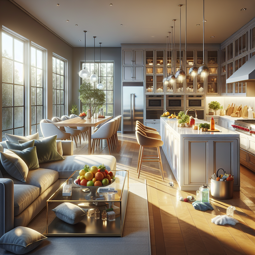 A clean and inviting home interior, including a spotless kitchen and tidy living room.