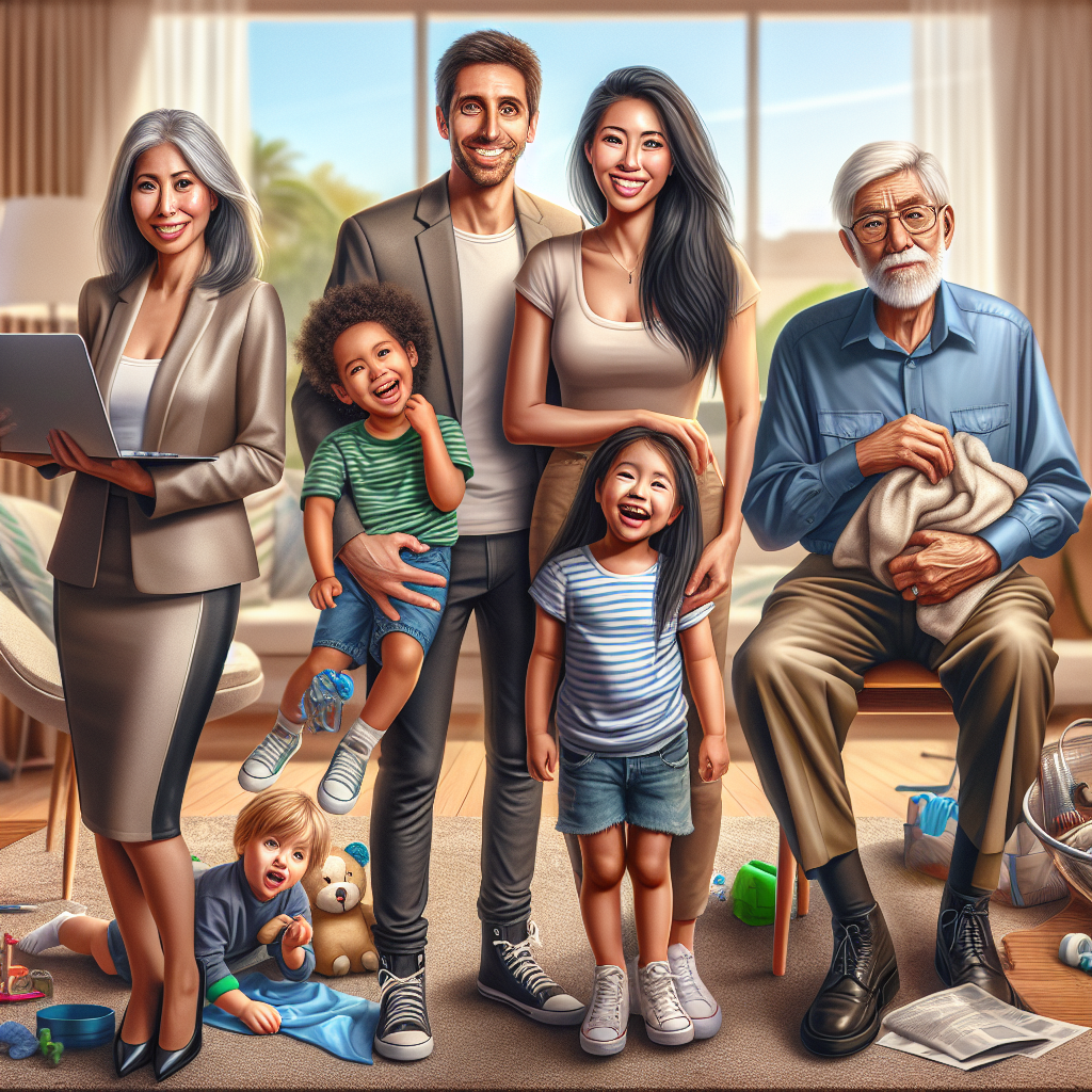 A diverse group of clients for cleaning services: a busy professional, a family, and a senior citizen in a clean home.