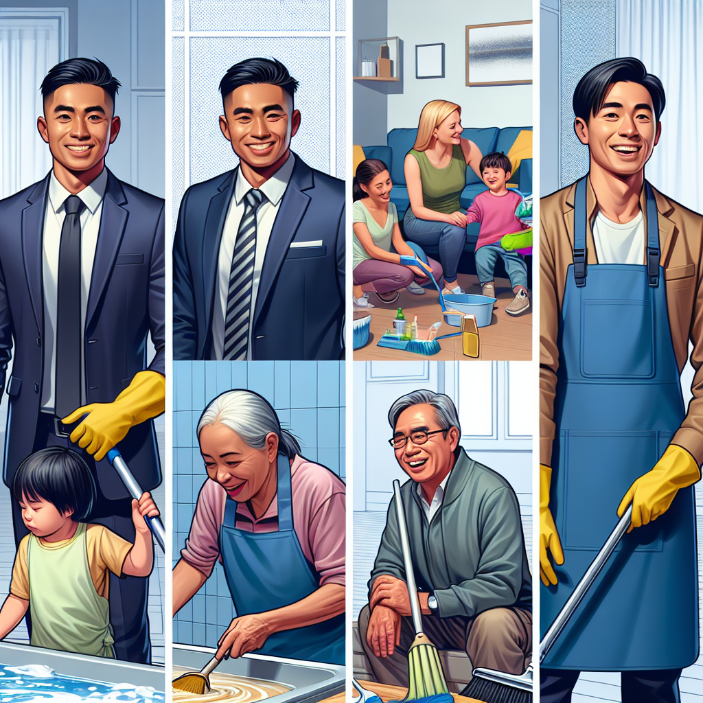 A diverse group of individuals representing a cleaning service market.