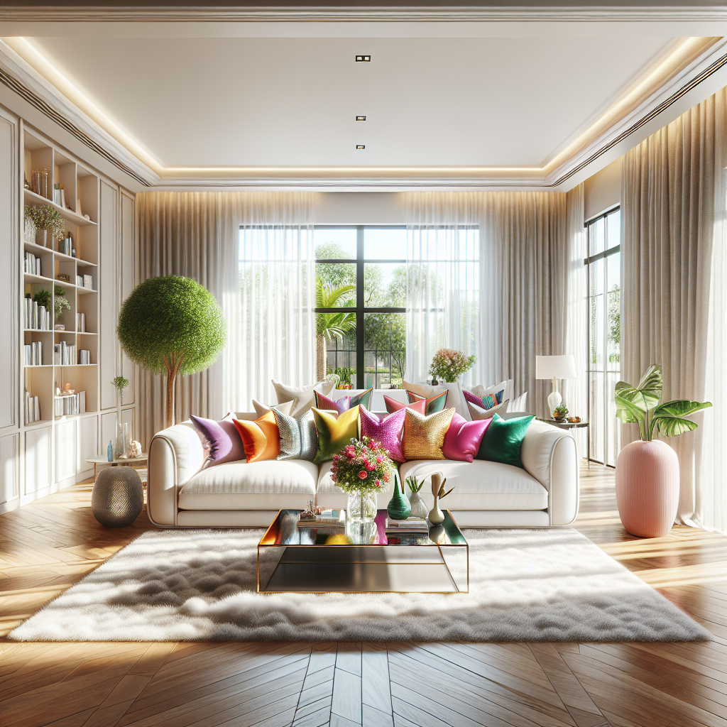 A clean and inviting modern living room with a sofa, coffee table, and ample sunlight.