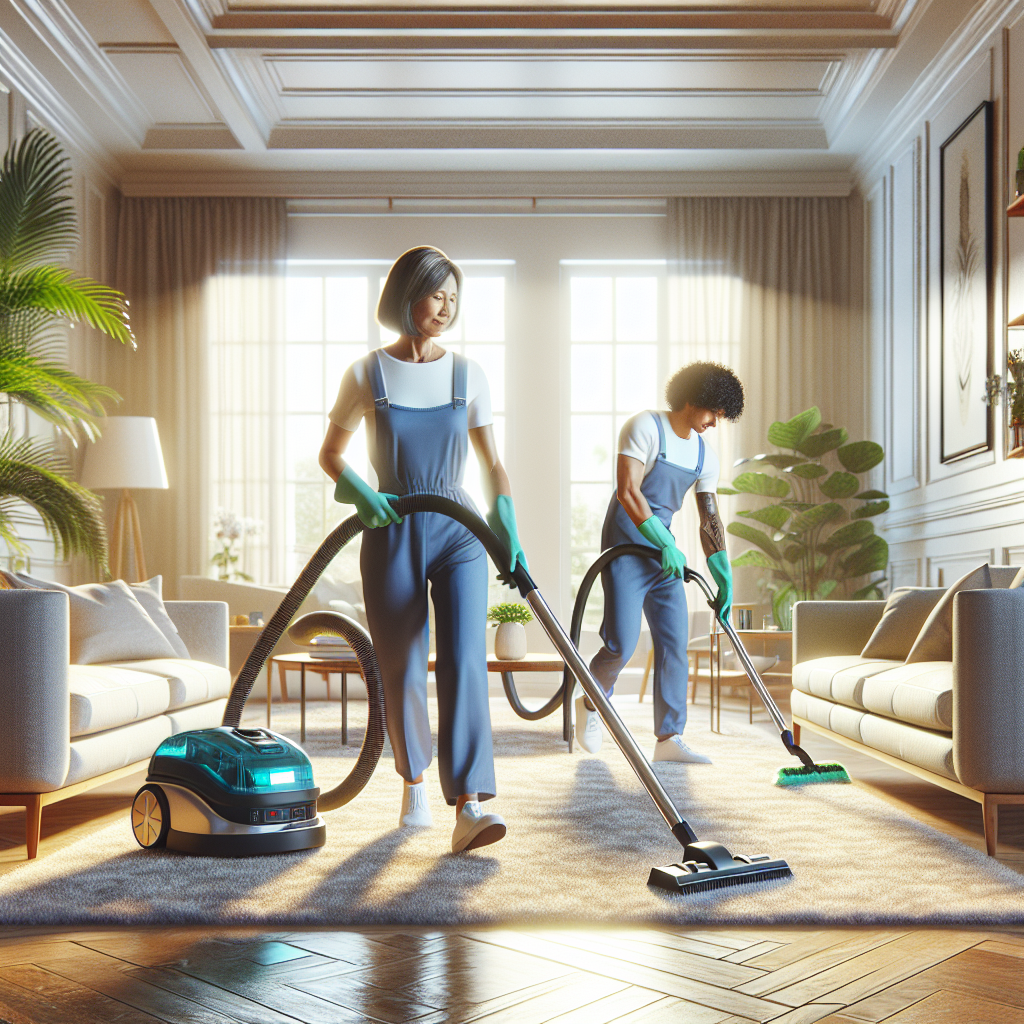 Professional cleaning service in a modern living room.