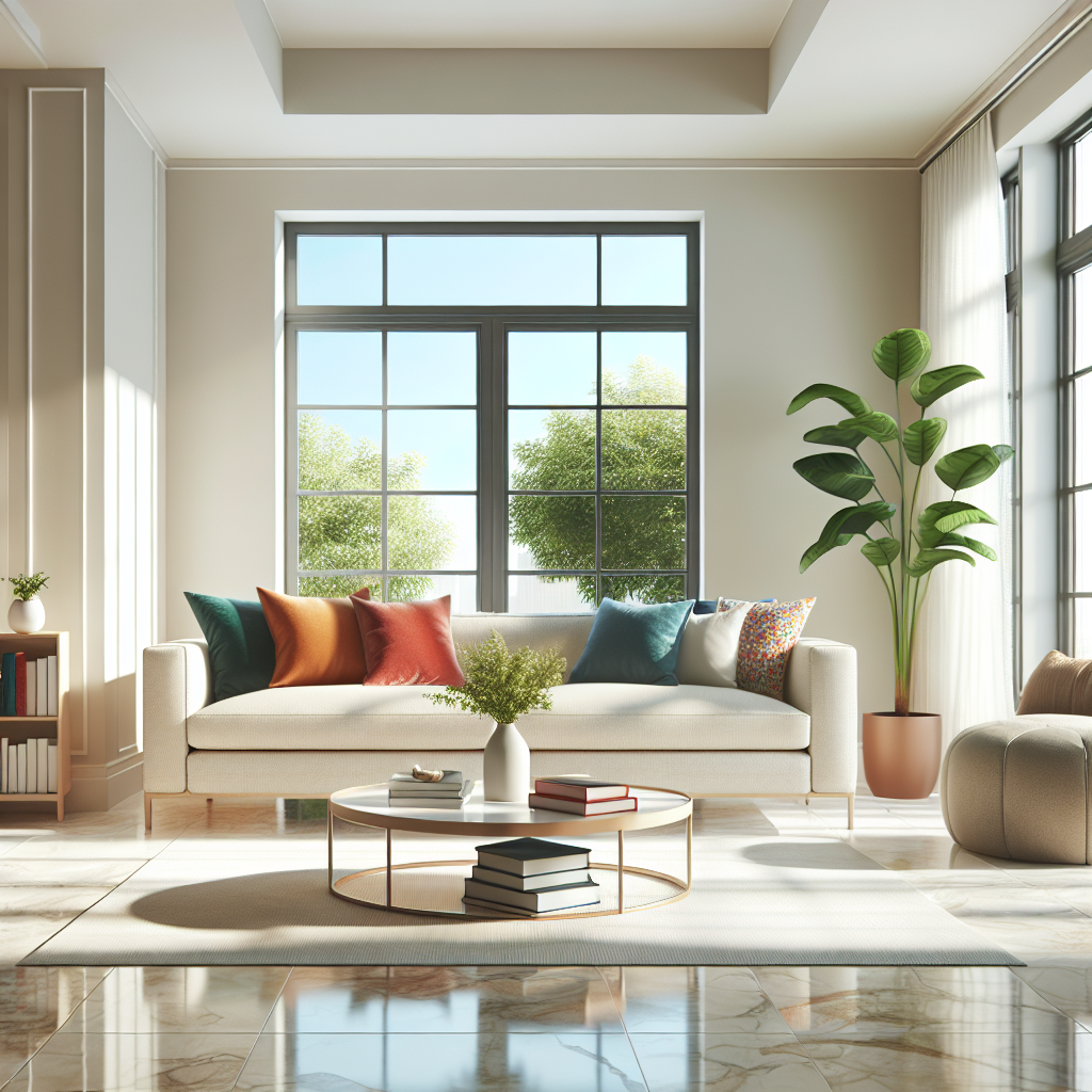 A clean and organized living room emphasizing the importance of cleanliness.