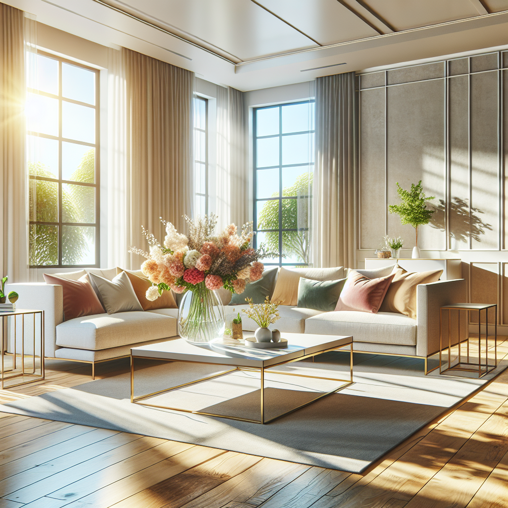 A clean and organized living space with sunlight, furniture, and decor.