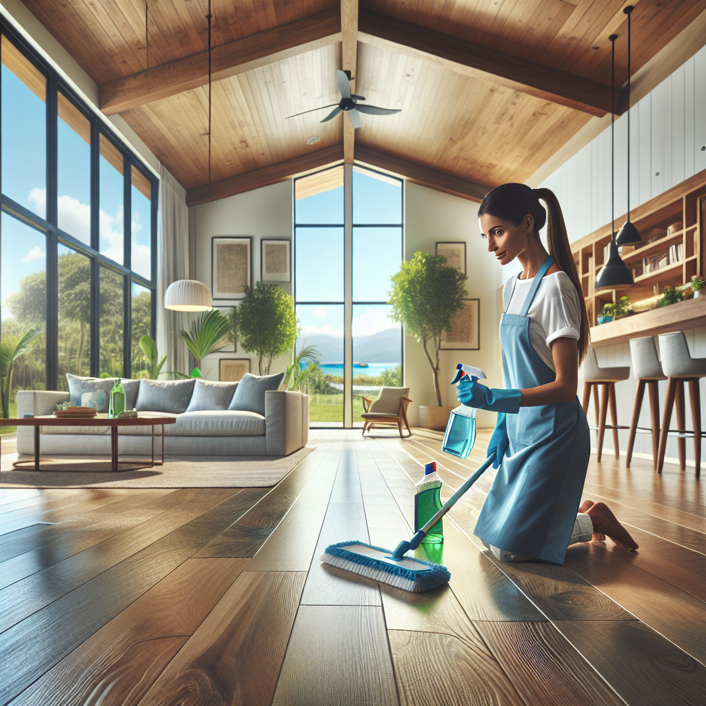 A professional cleaner in Ambleside using eco-friendly cleaning products in a clean home environment.