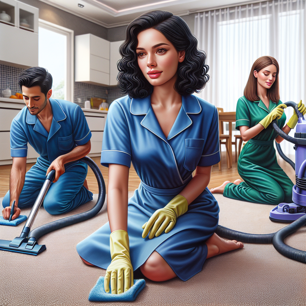 A professional deep cleaning service in action with diverse cleaning staff using various tools.