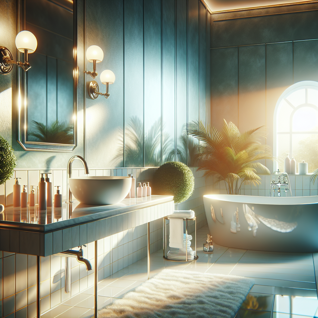 A clean and bright bathroom with white tiles and a bathtub.