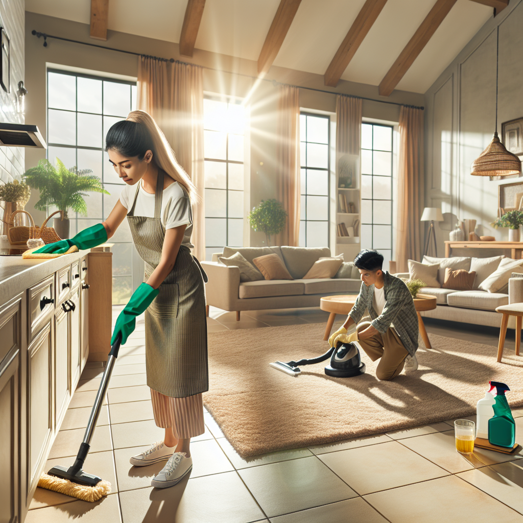 An interior of a clean home showing deep cleaning activities.