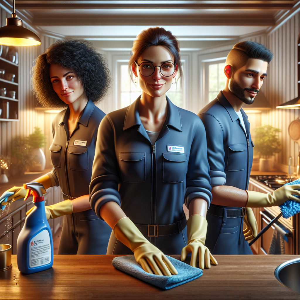 A professional deep cleaning team in action inside a home.